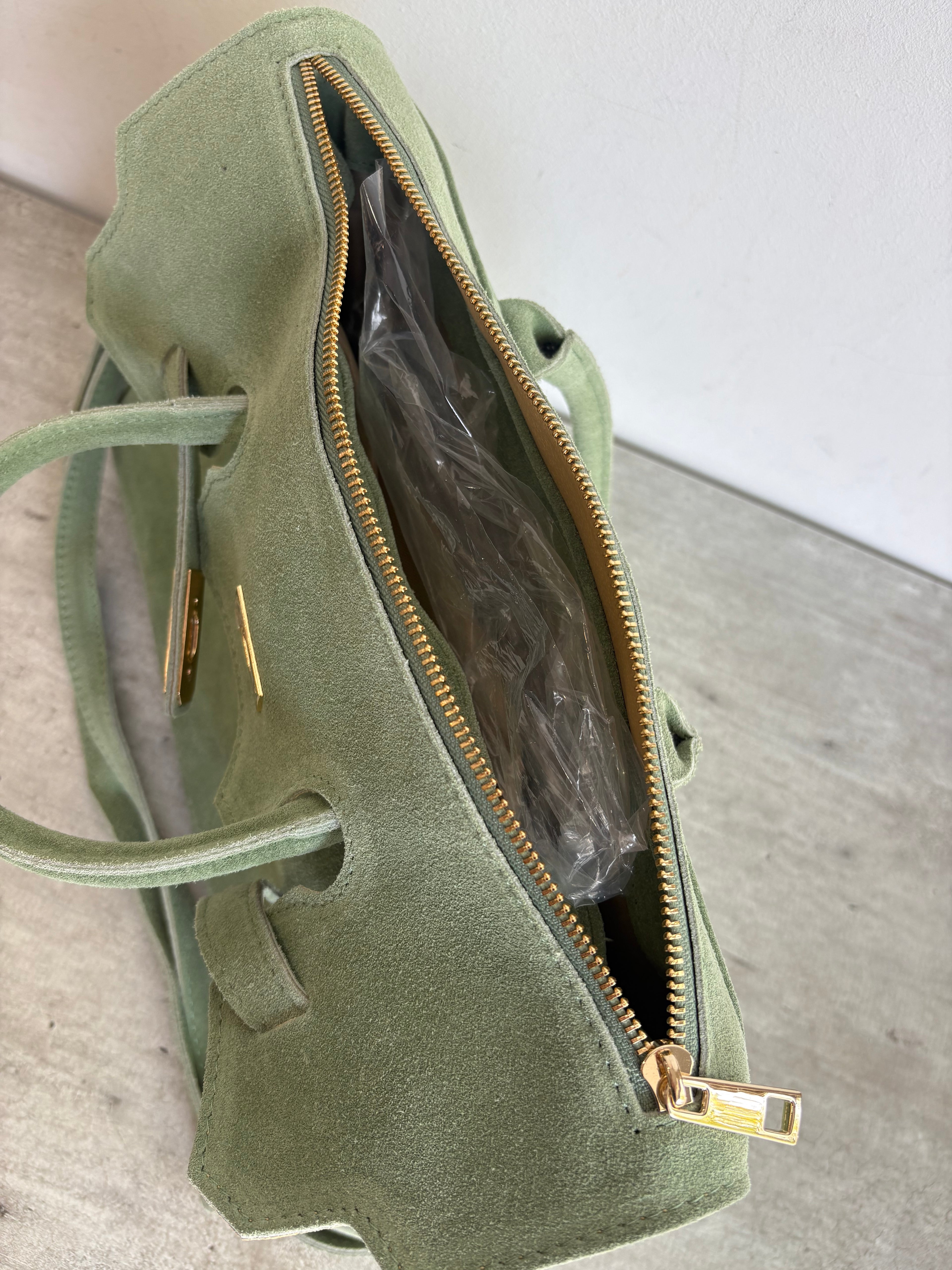 Borsa in vera pelle scamosciata