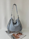 BOHO Fringe - Hobo Camoscio Testa di Moro con Frange e Borchie Oro