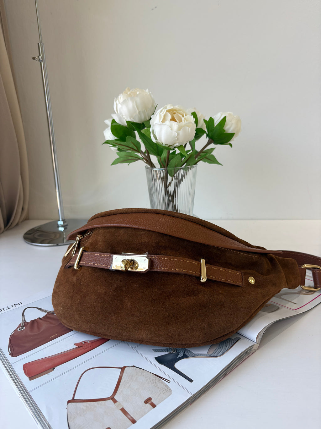 MIA MINI - Banana Bag Camoscio con Cinturino Oro