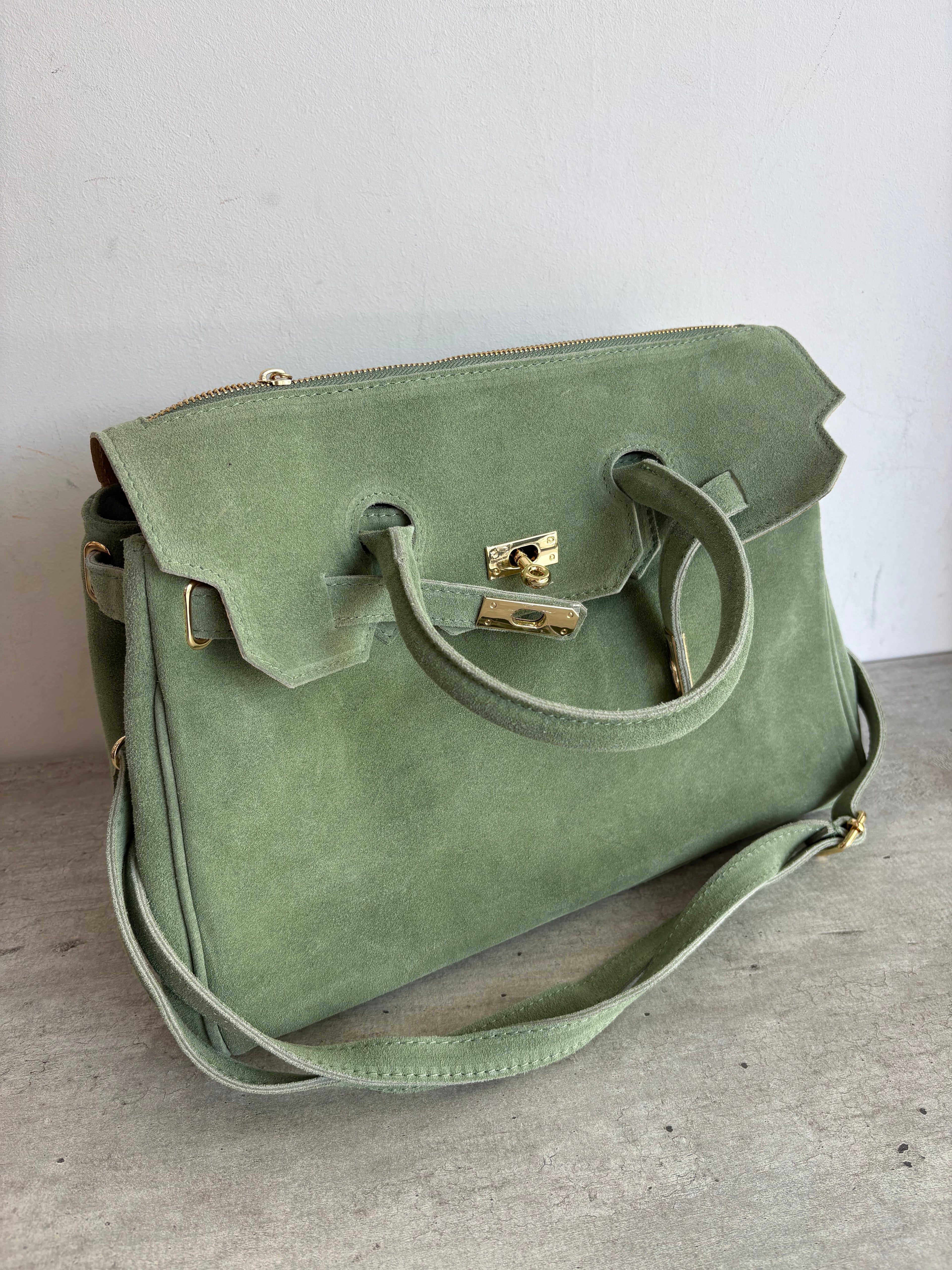 Borsa in vera pelle scamosciata