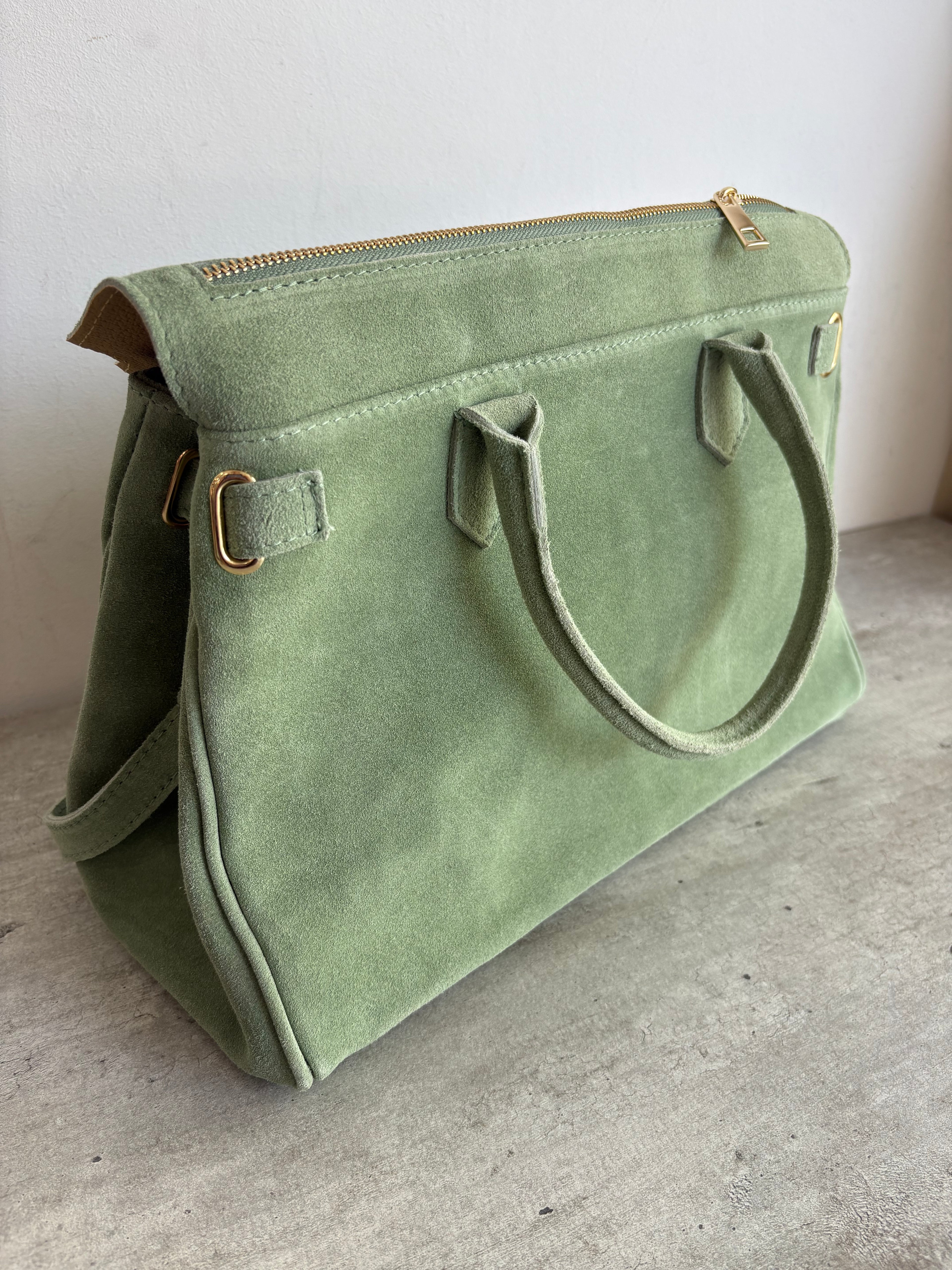 Borsa in vera pelle scamosciata